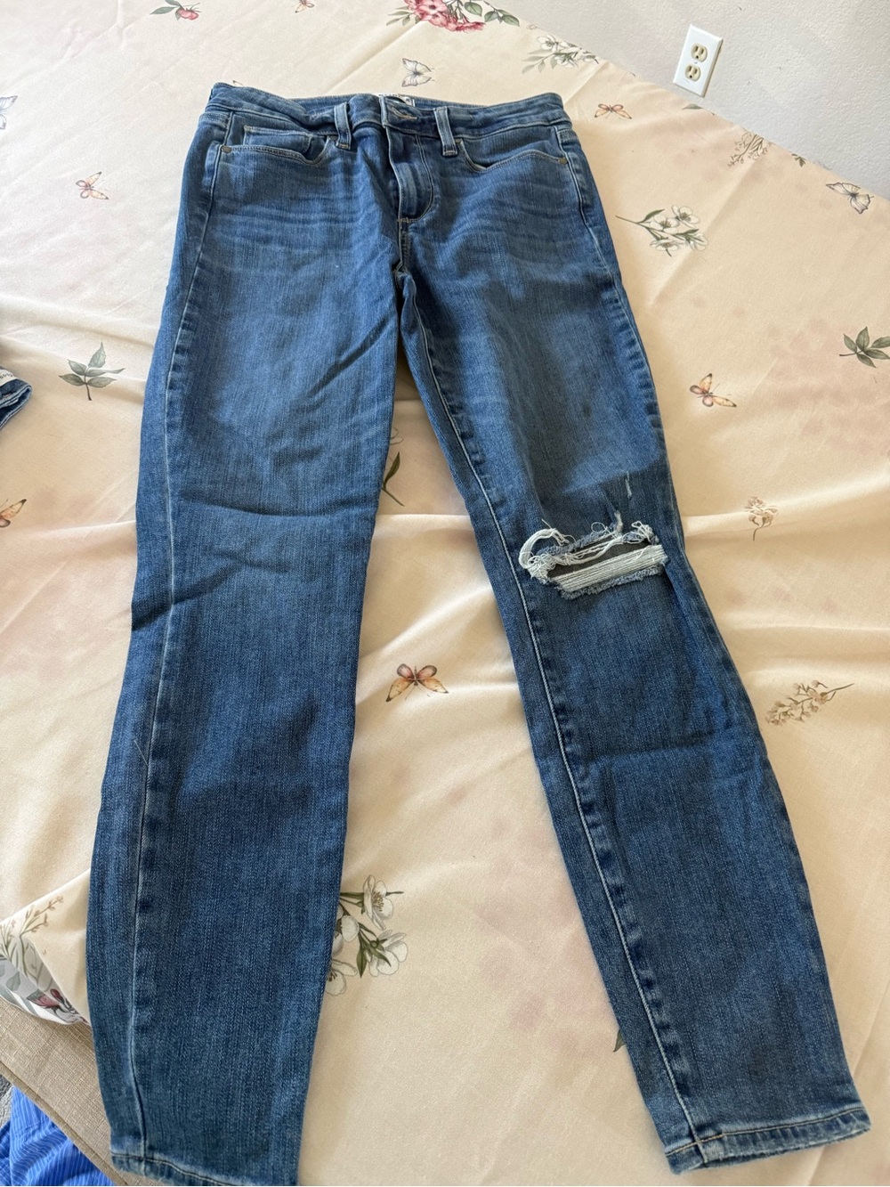 PAIGE - Classic Dark Blue Women's Ripped Skinny Jeans